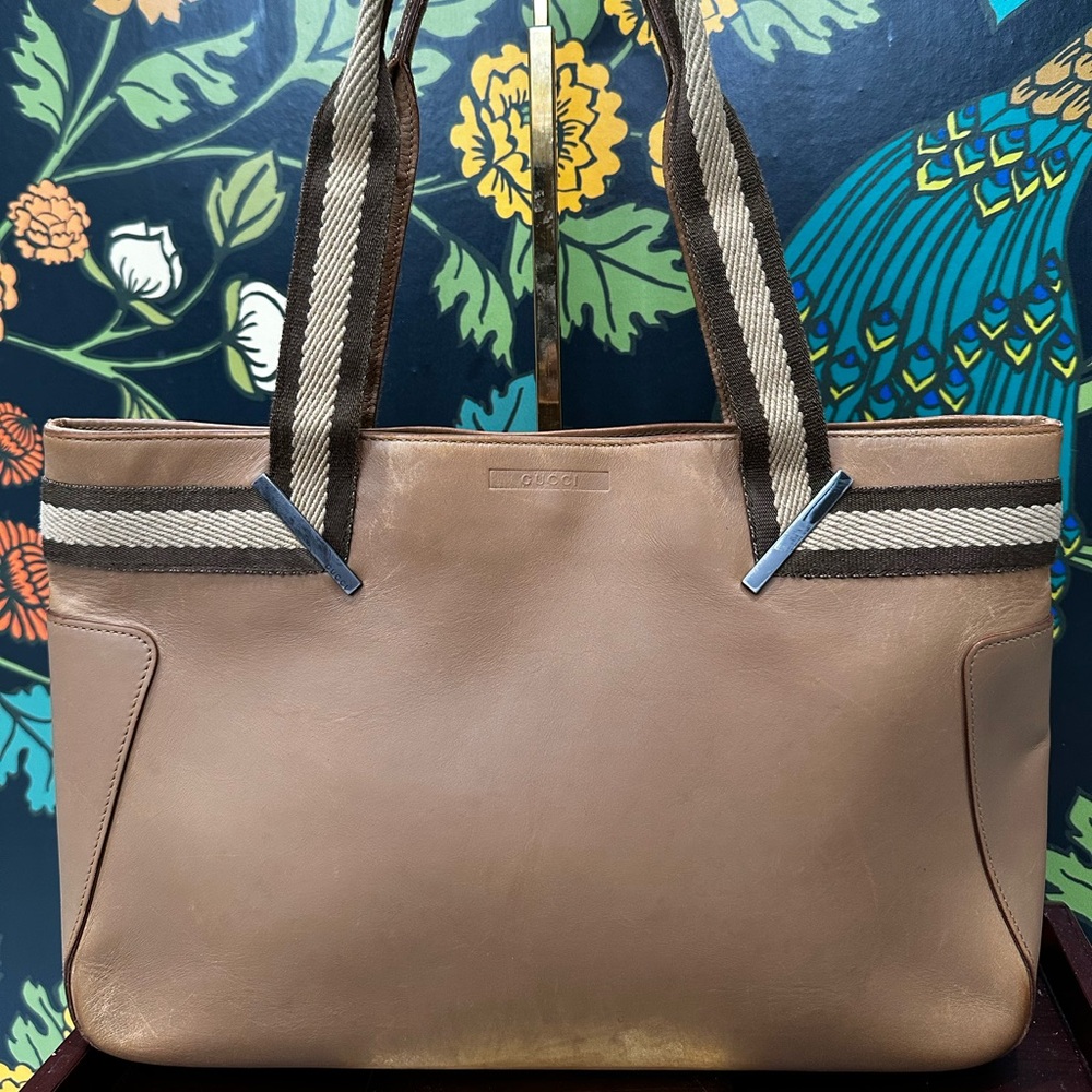 Vintage Gucci Leather Tote with Web Handles – Made in Italy - Picture 3 of 14